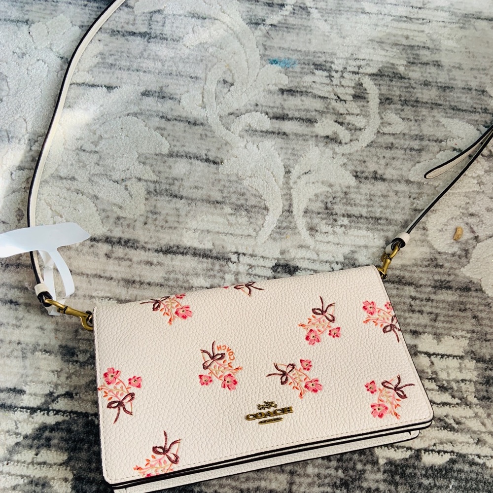 Coach cream with pink floral flower crossbody